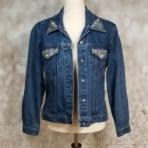 Christine Alexznder jean jacket rhinestone detail